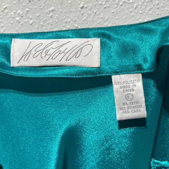 VTG LORD & TAYLOR Peacock Green Embroidered Floral Chemise Mini Slip Dress Large - Picture 13 of 14